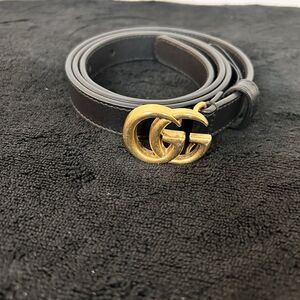Gucci GG Marmont Black Leather Belt with Gold Double G Buckle Size S